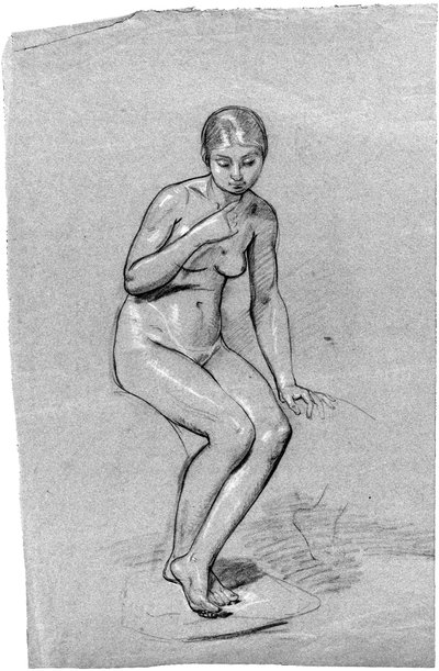 Una mujer desnuda sentada, mirando hacia abajo de Pauline Auzou