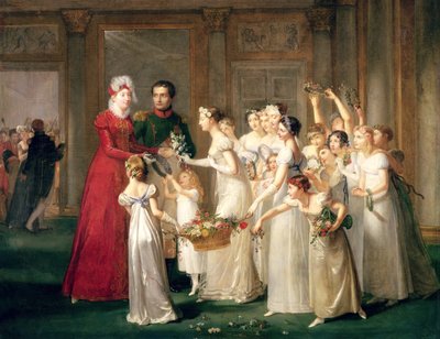La llegada de Marie-Louise de Habsbourg-Lorraine (1791-1847) en la Galería del Château de Compiègne, 28 de marzo de 1810 de Pauline Auzou