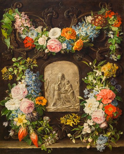 Corona de flores con relieve de Madonna de Pauline von Koudelka Schmerling