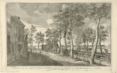 Vista del suroeste de Binnensingel (Zuidwal) en La Haya Vista del Zuid-West Binnen Cingel en Delft y Wateringen en La Haya (título sobre el objeto) Ocho caras en La Haya (título de la serie) de Paulus Constantijn la Fargue