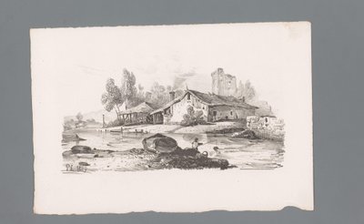 Vista de una casa ubicada en un río Principios de los paisajes (título de la serie) Principios de paysages (título de la serie) de Paulus Lauters