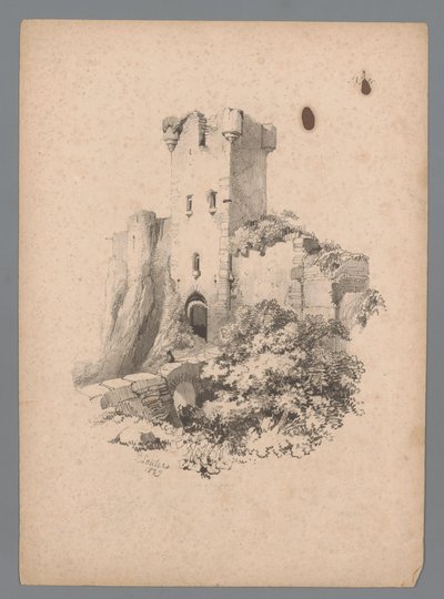 Vista de una torre en ruinas con puerta Estudios de paisaje de Paulus Lauters (título de la serie) Nouvelle suite de 40 études de paysages par P. Lauters (título de la serie) de Paulus Lauters