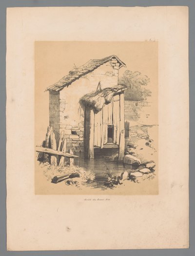 Vista de un granero en el agua Forêt (título sobre objeto) Rostros pintorescos de Paulus Lauters (título de la serie) Etrennes pittoresques pour 1839, par Lauters (título de la serie) de Paulus Lauters