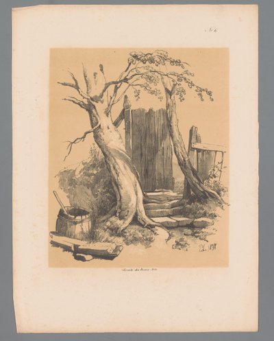 Valla entre dos árboles Rostros pintorescos de Paulus Lauters (título de la serie) Etrennes pittoresques pour 1839, par Lauters (título de la serie) de Paulus Lauters