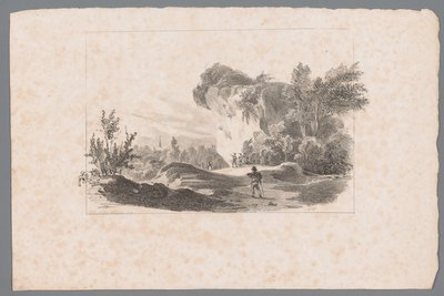 Paisaje con figuras junto a una roca. de Paulus Lauters