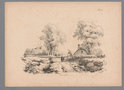 Paisaje con dos casas y dos figuras en un camino Estudios de paisaje de Paulus Lauters (título de la serie) Nouvelle suite de 40 études de paysages par P. Lauters (título de la serie) de Paulus Lauters