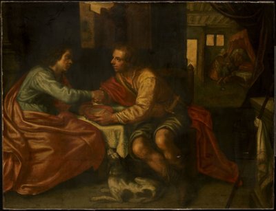 Esaú vendiendo su primogenitura (Génesis 27:1-29) de Paulus Moreelse (copy after)