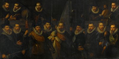 Oficiales y otros guardias civiles del III Distrito de Ámsterdam, al mando del capitán Jacob Gerritsz Hoyngh y del teniente Nanningh Florisz Cloeck de Paulus Moreelse
