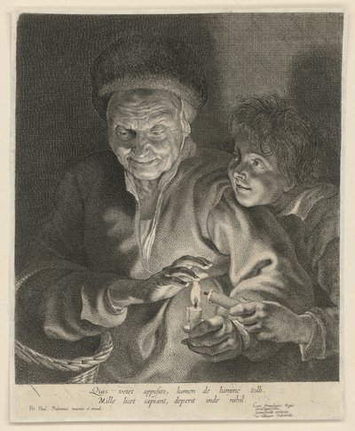 Anciana y niño con una vela de Paulus Pontius