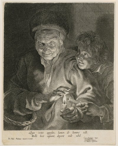 Anciana y muchacho con velas de Paulus Pontius