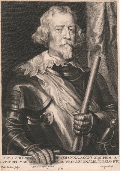 Dom Carolus de. Columna. a. Cons. Stat. Prim. a. Cubit Reg. Mat. Cath. Magister Campi..Gnalis. in Belg. Etc. de Paulus Pontius