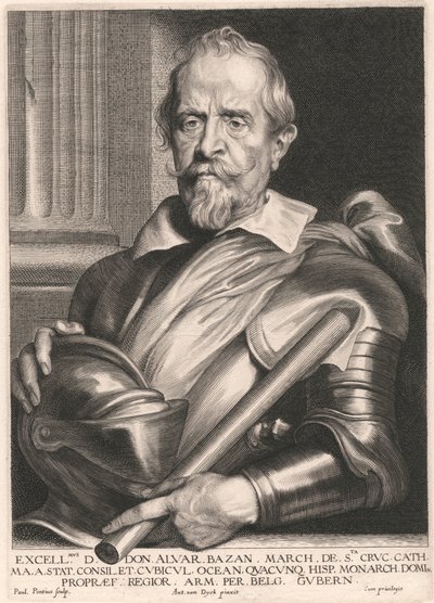 Excellmus. D. Don. Alvar. Bazan. March. de Sta. Cruc. Cath. Ma. a. Stat. Consilet. Cubicul. Ocean. Quacunq, Hisp. Monarch. Domi. Propræf. Regior. Arm. Per. Belg. Gubern. de Paulus Pontius