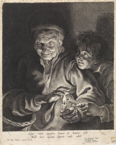 Anciana y muchacho con velas de Paulus Pontius