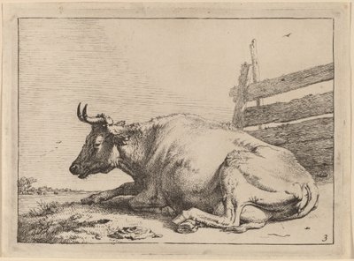 Vaca acostada cerca de una cerca de Paulus Potter