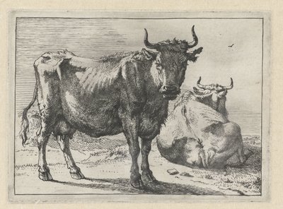Una vaca de pie y una tumbada El folleto de Bullen (título de la serie) de Paulus Potter