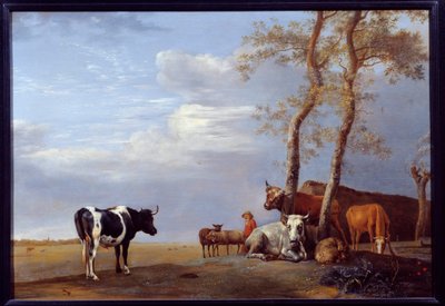 Paisaje con campesino y animales de Paulus Potter
