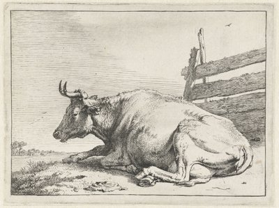 Vaca tumbada junto a una valla El folleto de Bullen (título de la serie) de Paulus Potter