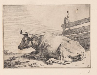 La vaca tumbada cerca de una valla, de Varios bueyes y vacas de Paulus Potter