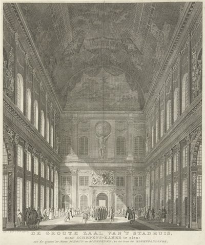 Salón de los ciudadanos en el Ayuntamiento de la Plaza Dam en Amsterdam El Gran Salón del Ayuntamiento, después de que se puede ver la Sala de los Concejales: con la salida del Heeren Schout y los Concejales, hasta la realización del Eigenpandinge (título  de Paulus van Liender
