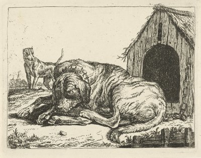 Perro recostado en una cadena Diferentes perros (título de la serie) de Pauwels van Hillegaert