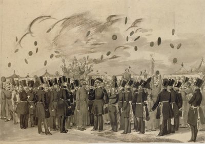 El Gran Duque Mikhail Pavlovich visitando el campamento del Regimiento de la Guardia de Finlandia el 8 de julio de 1837 de Pavel Andreevich Fedotov