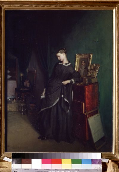 ""La joven viuda"" Detrás de ella, el retrato de su difunto marido. Pintura de Pavel Andreevich Fedotov (1815-1852) Circa 1850 Galería Estatal Tretyakov, Moscú de Pavel Andreevich Fedotov