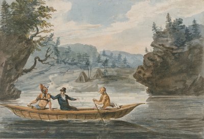 Dos indios y un hombre blanco en una canoa, 1811-ca. 1813 de Pavel Petrovic Svin