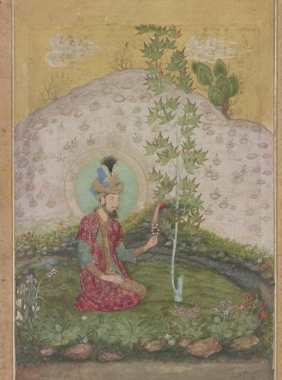(detalle) de Humayun sentado en un paisaje, del álbum tardío de Shah Jahan, c.1650 de Payag