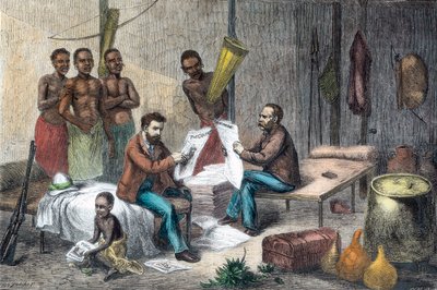 Livingstone y Stanley recibiendo periódicos en África Central, 1871-1873 de Pearson