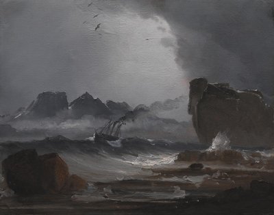 Mar agitado con un vapor cerca de la costa de Noruega de Peder Balke
