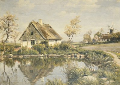 Una cabaña junto a un estanque de Peder Monsted