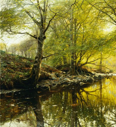 Paisaje fluvial boscoso de Peder Monsted