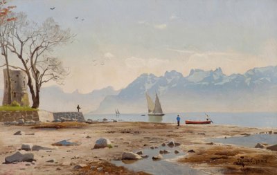 Lago de Ginebra con Tour Haldimand de Peder Monsted