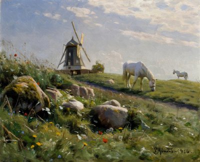 Caballos pastando en pradera de verano de Peder Monsted