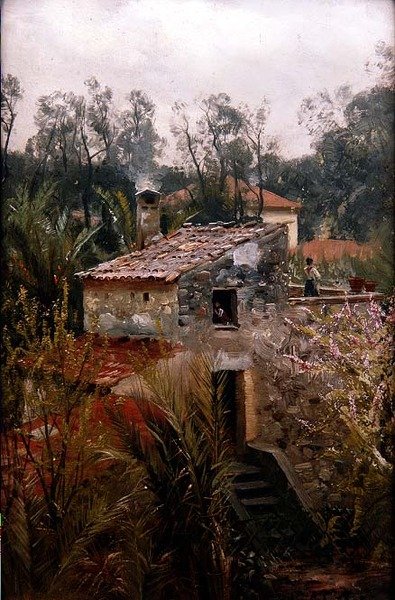 Escena italiana con una villa de Peder Monsted
