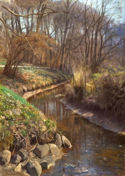 P.Mönsted, Primavera en el arroyo del bosque de Peder Monsted