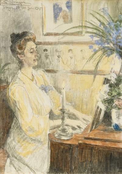 Retrato de Johanne Helene Louise Brodersen, en el piano, 1907 de Peder Severin Krøyer
