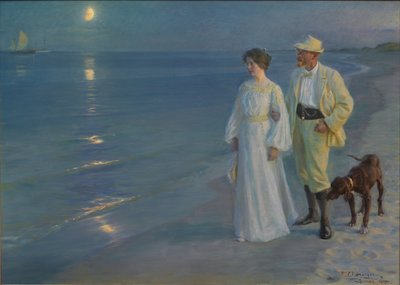 Danés: Sommeraften ved Skagens Strand Noche de verano en la playa de Skagen. El artista y su esposa. de Peder Severin Krøyer