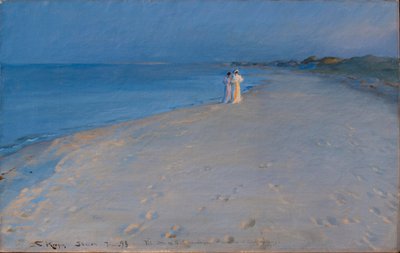 Noche de verano en la playa sur, Skagen. Anna Acher y Marie Krøyer de Peder Severin Krøyer