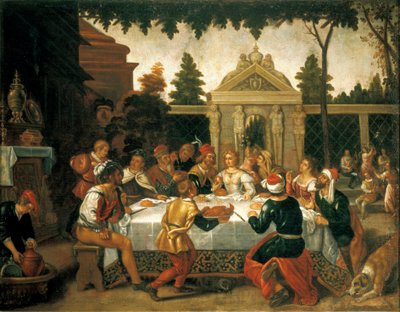 El banquete de bodas de Isaac y Rebeca, por un artista de la escuela de Pedro Orrente (1580-ca 1645) de Pedro (school of) Orrente