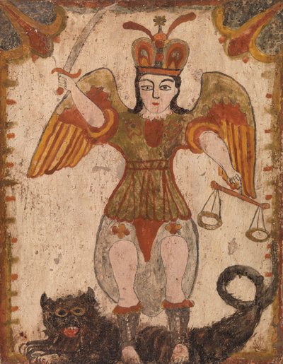 Arcángel San Miguel, c. 1810 (pintura al agua sobre tabla de madera) de Pedro Antonio Frésquis