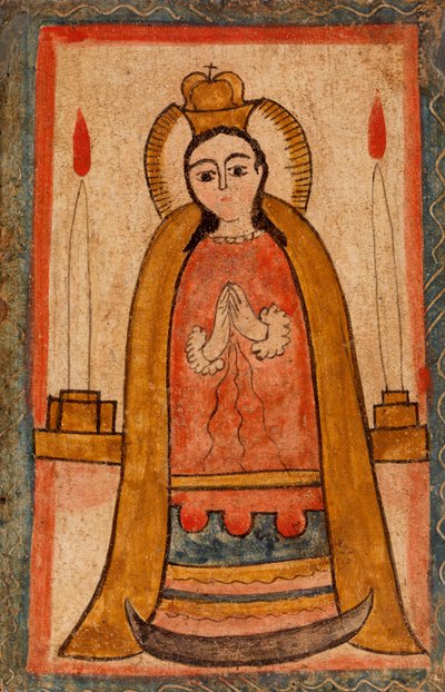 Virgen con vestido rojo, c. 1820 (pintura al agua sobre tabla de madera) de Pedro Antonio Frésquis