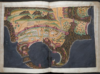 Plano o vista de Mascate [Mascate], c.1635 (pigmento sobre papel) de Pedro Barretto de Resende