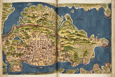 Ilustración portuguesa de Goa, del manuscrito Livro do Estado da India Oriental de Pedro Barreto de Resende, Sloane MS 197. de Pedro Barretto de Resende