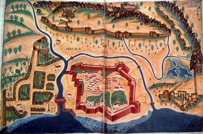 Sloane 197, ff.381v-382r: Plano de la ciudad de Malaca, de 