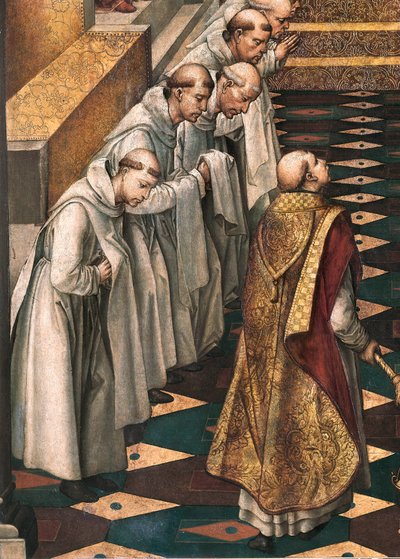 Aparición de la Virgen a la comunidad de monjes dominicos (detalle) de Pedro Berruguete