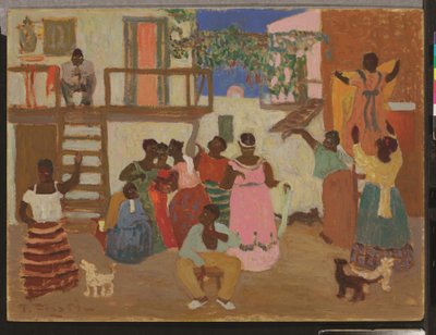 Preparando el candombe (Decoración), c. 1935 (oil on board) de Pedro Figari