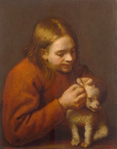 Niño buscando pulgas en un perro, 1650 de Pedro Nuñez de Villavicencio
