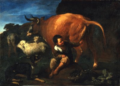 Pastorcillo y vaca, finales del siglo XVII (óleo sobre lienzo) de Pedro Nunez de Villavicenzio