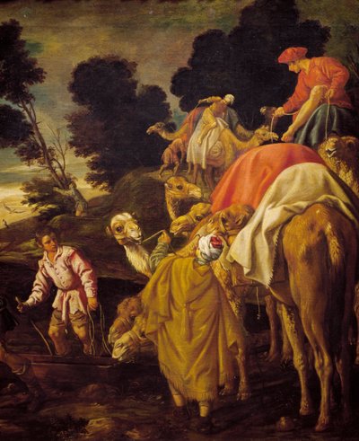 Caravana de camellos, (detalle) de Rebeca dando de beber a Eliezer en el pozo, pintura de Pedro Orrente (circa 1580-1645), España de Pedro Orrente